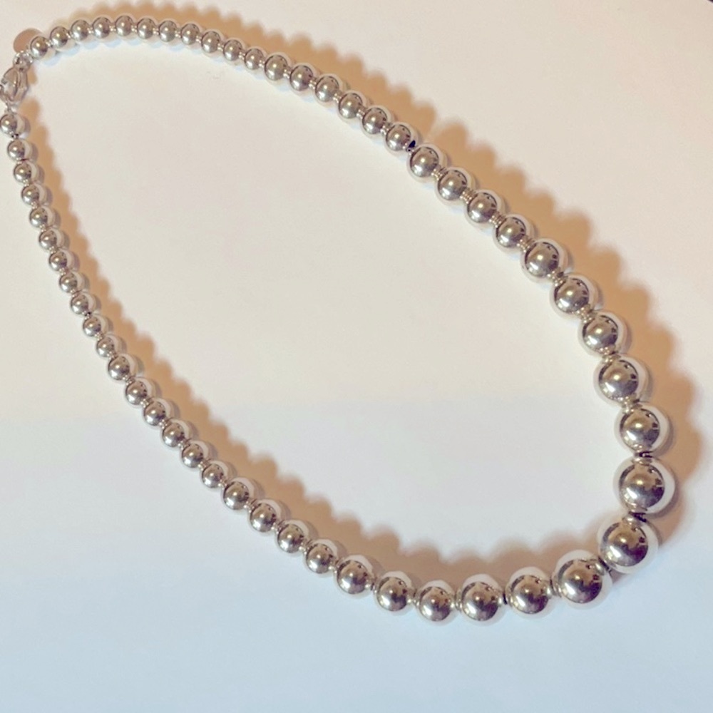 Tiffany & Co Graduated Ball Sterling Silver Beaded Necklace 16”